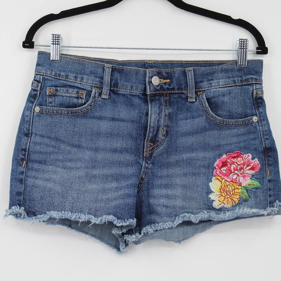 Old Navy Pants - Old Navy Floral Embroidered Cut Off Boyfriend Shorts Jean Denim Size 6R